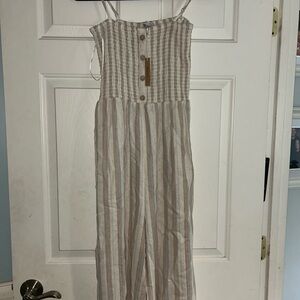 Love Tree Tan and White Striped Jumpsuit